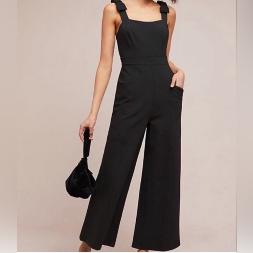 Maeve black sleek jumpsuit with bow straps